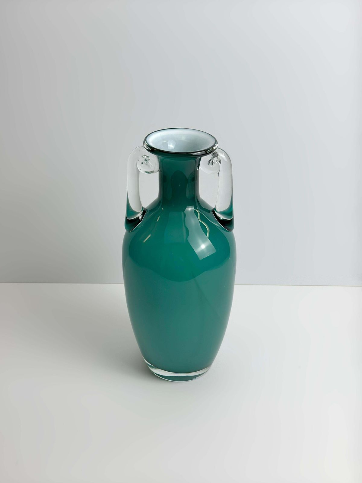 Turquoise Glass Amphora Vase By Jerzy Słuczan Orkusz For Tarnowiec, Poland 1980s photo for sale