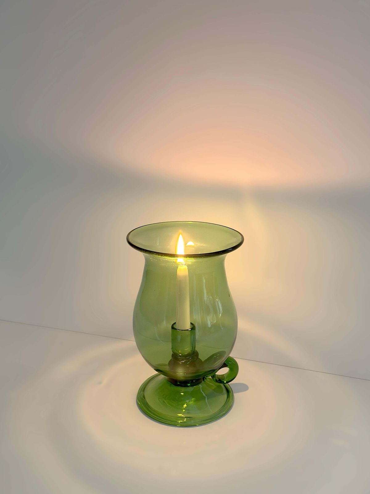 Mid Century Empoli Green Glass Hurricane Lamp, Italy 1960s photo vinterior