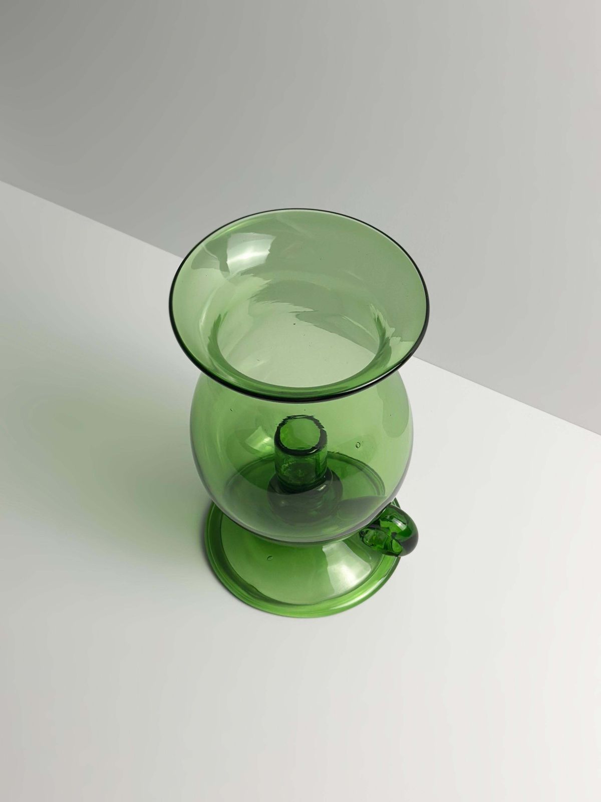 Mid Century Empoli Green Glass Hurricane Lamp, Italy 1960s photo vintage