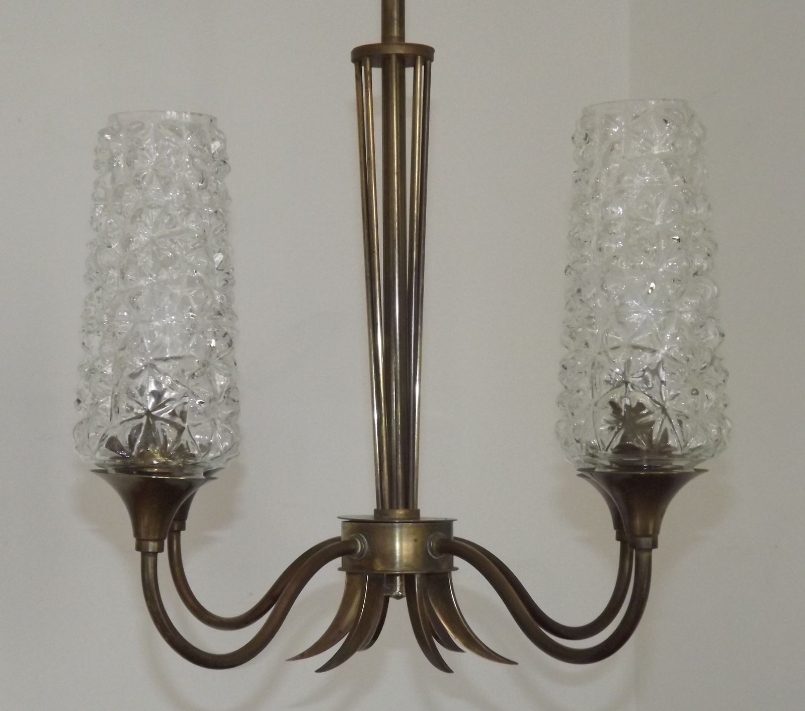 Stijlvolle Franse Vintage Hanglamp Met 4 Lichten, Messing En Brons Met Geslepen Glazen Kappen, Ca. Jaren 1960 photo Verlichting