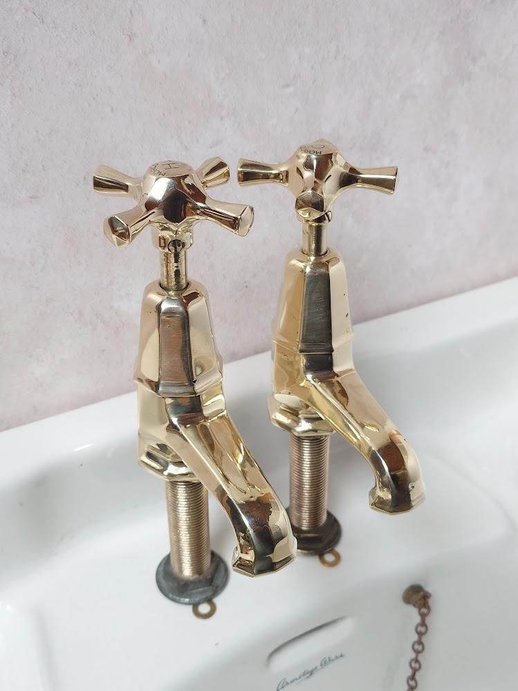 Pair Of Original Art Deco Basin Taps, Polished Brass Sink Faucets, 1920s Basin Taps, Overhauled And Ready To Fit. photo furniture