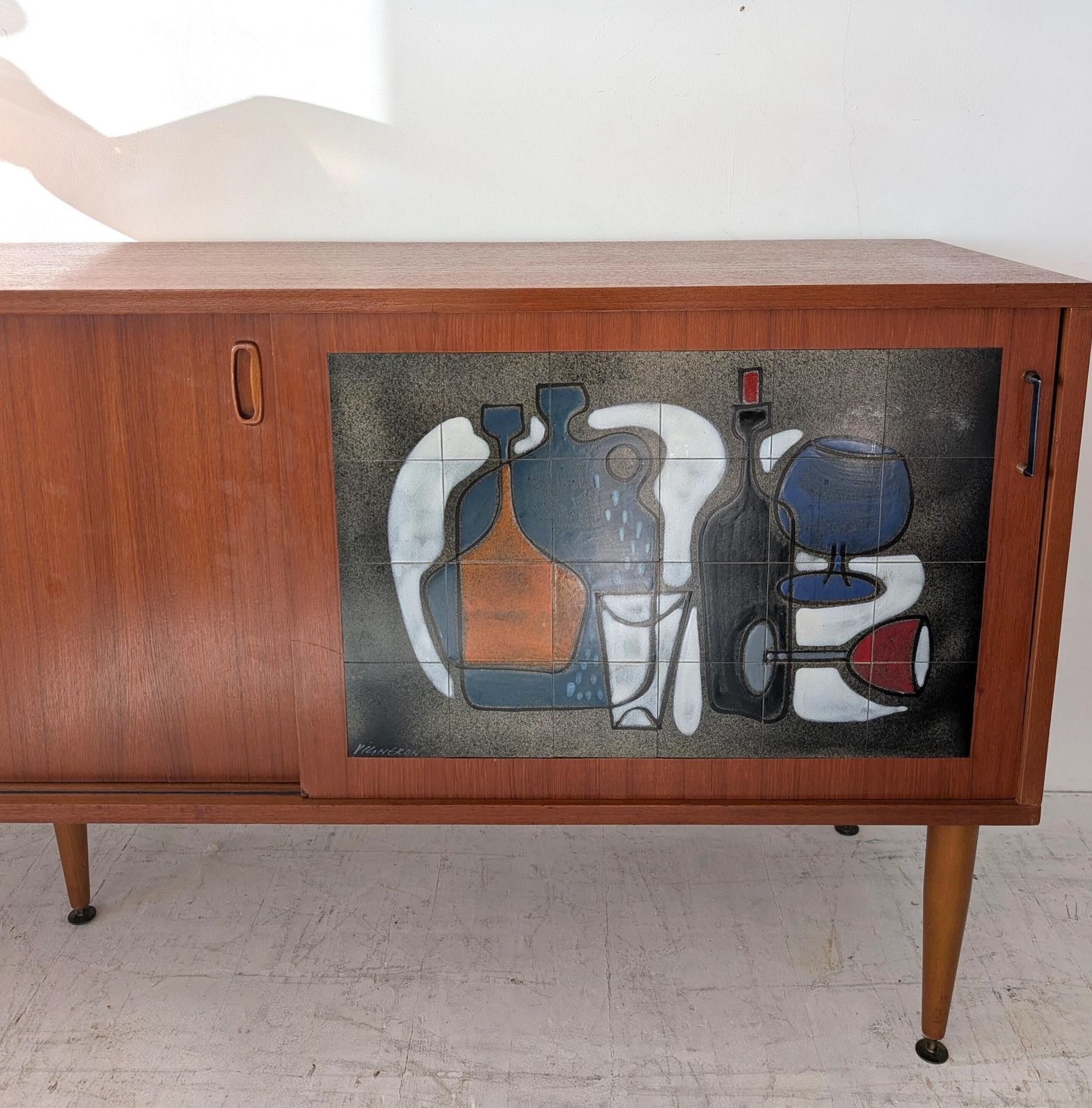 1435.0 Mid Century Sideboard By Alfred Hendrickx, Belgium, 1960s, Teak & Vigneron Ceramic Tile photo