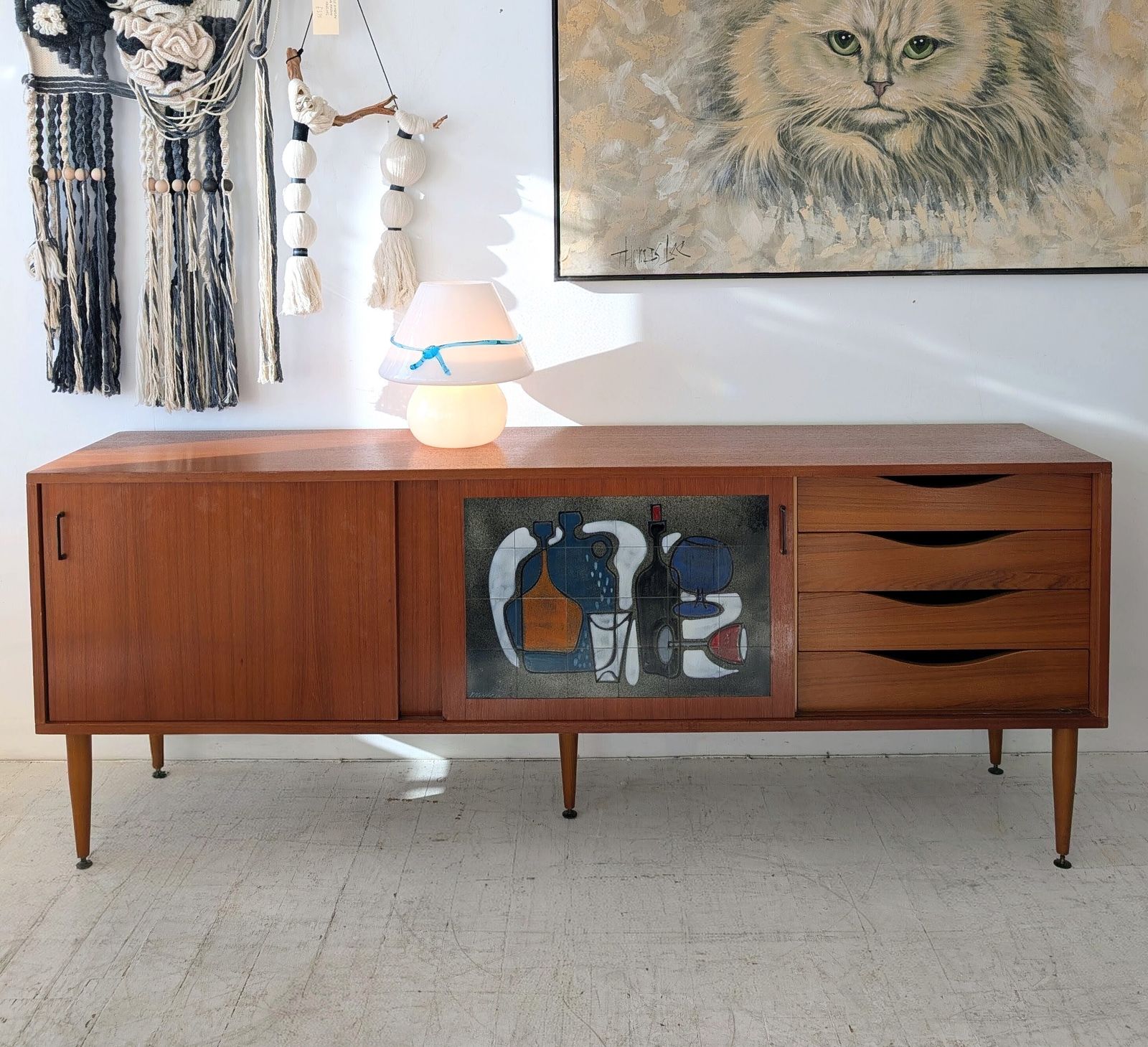 photo buy Mid Century Sideboard By Alfred Hendrickx, Belgium, 1960s, Teak & Vigneron Ceramic Tile
