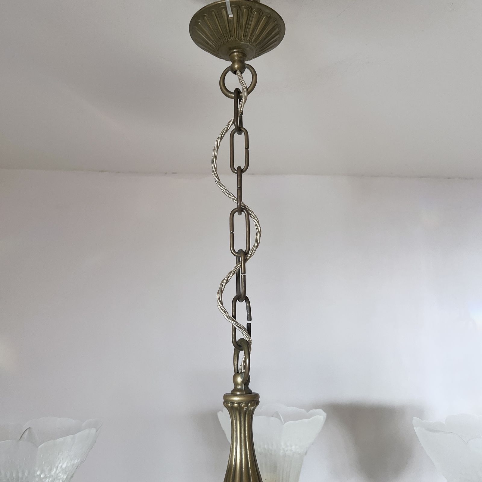 Reproduction Brass Chandelier With Decorative Frosted Glass Shades photo vintage