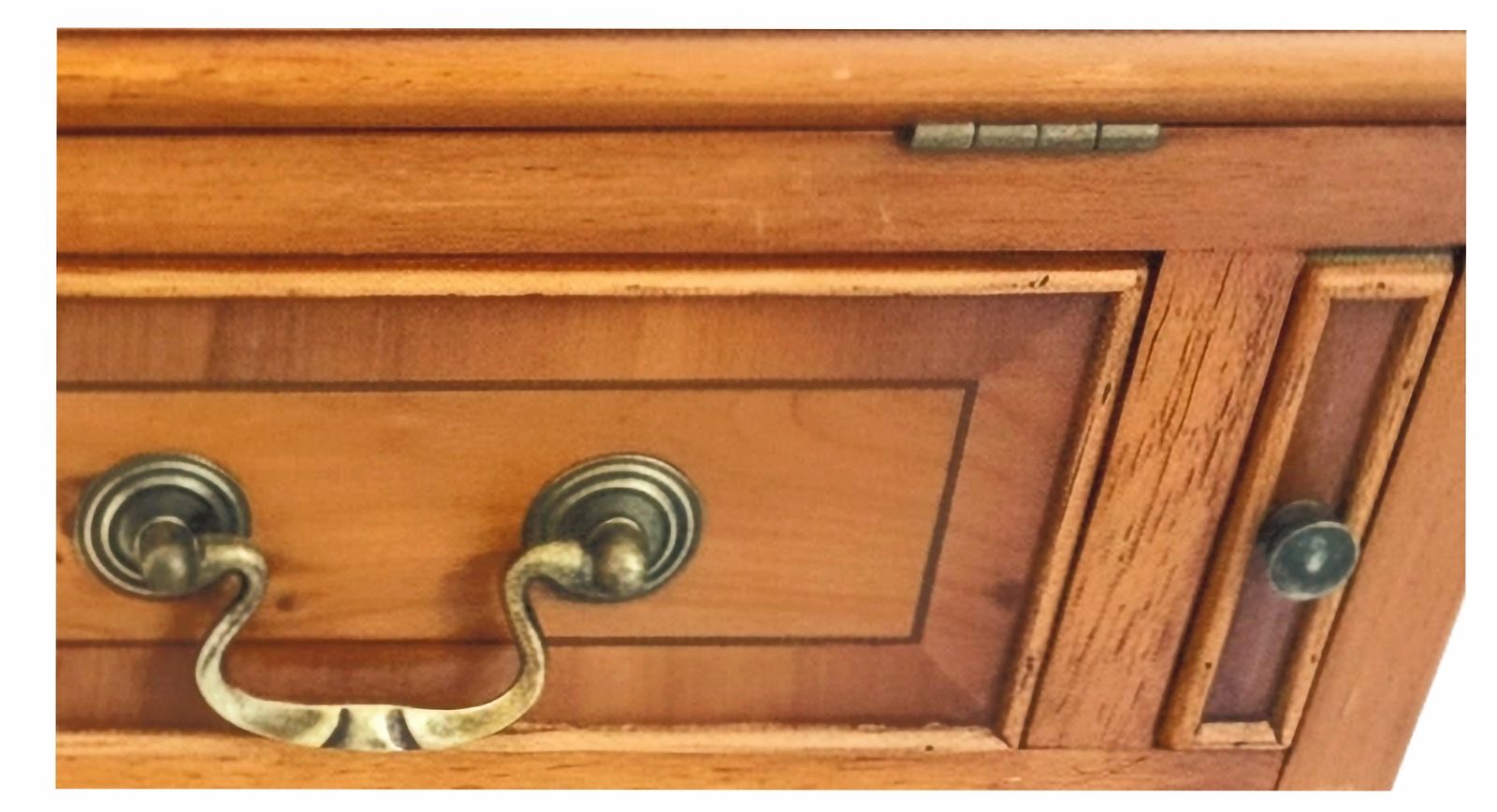 photo for sale Narrow Yew Wood Bureau With Sloping Fall Front And Leather Writing Surface