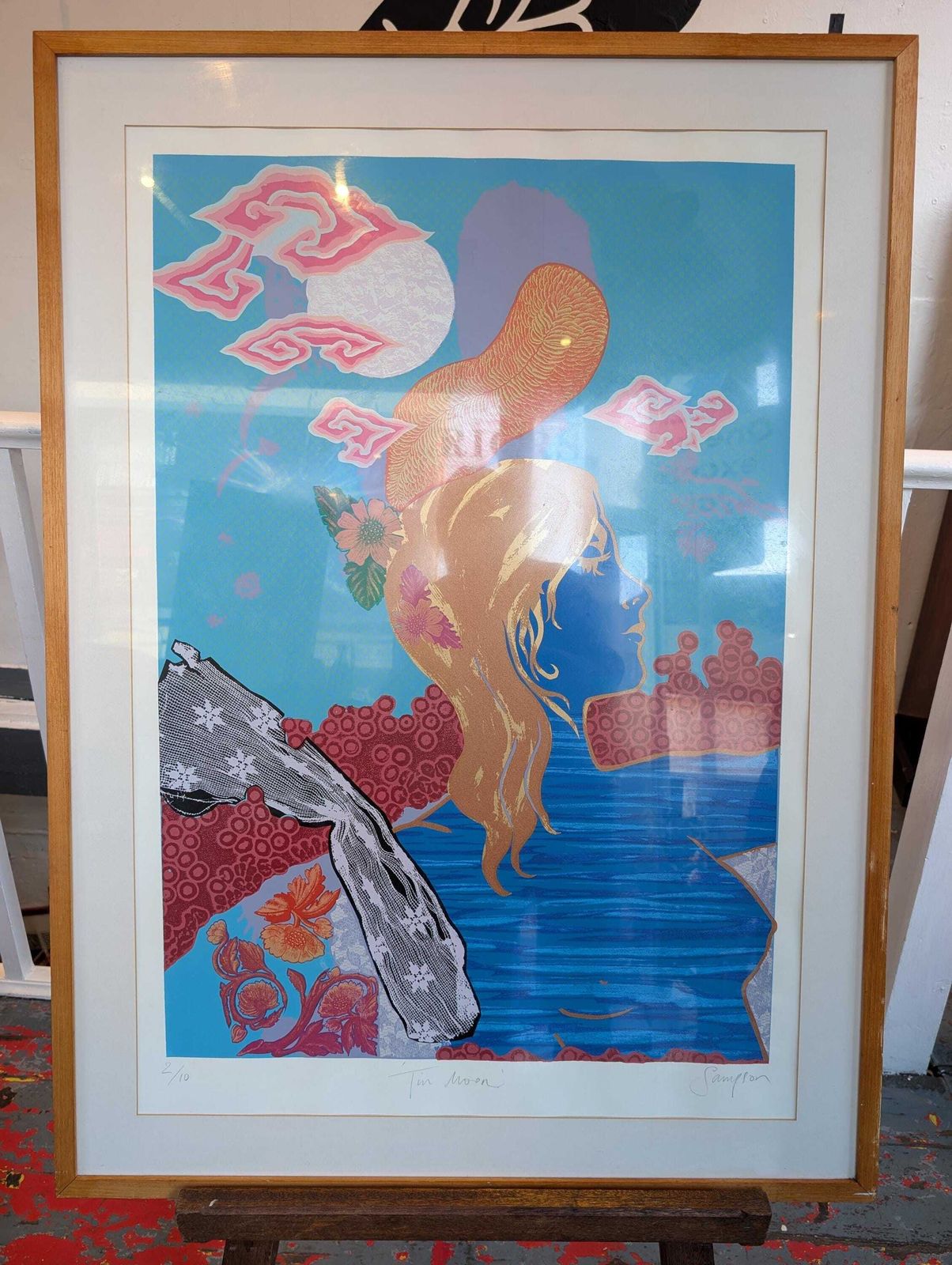 Late 20th Century Framed Limited Edition Signed Screenprint "Tin Moon" By Jane Sampson. photo for sale