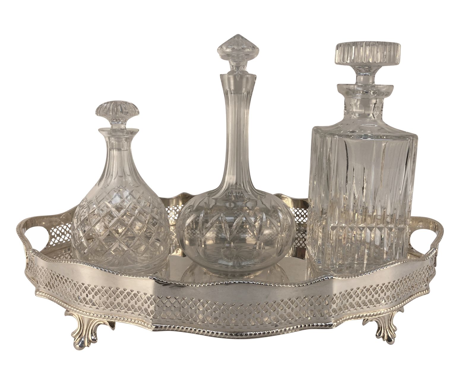 A Silver Drinks Tray With Decanters, Some With Sterling Silver Collars photo Home Decor