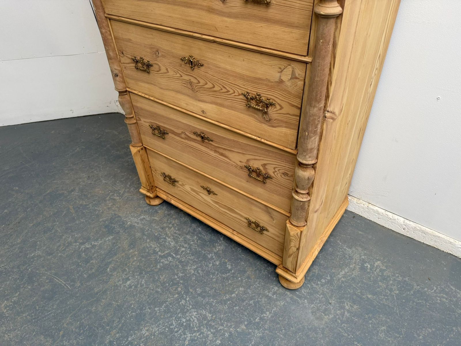 An Early Victorian Pine Columned Chest Of Drawers To Wax/Paint photo vintage