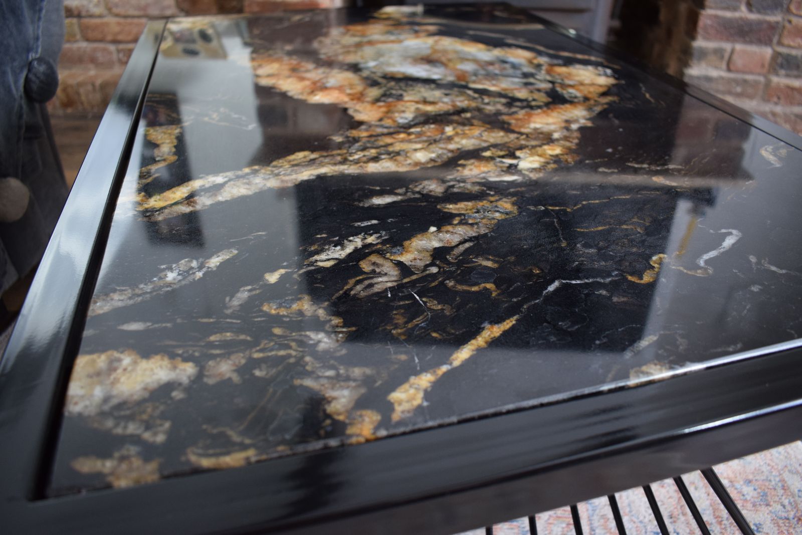 photo for sale Black Fusion Coffee Table , Industrial Real Stone Top Black Metal Frame Modern Handmade Furniture