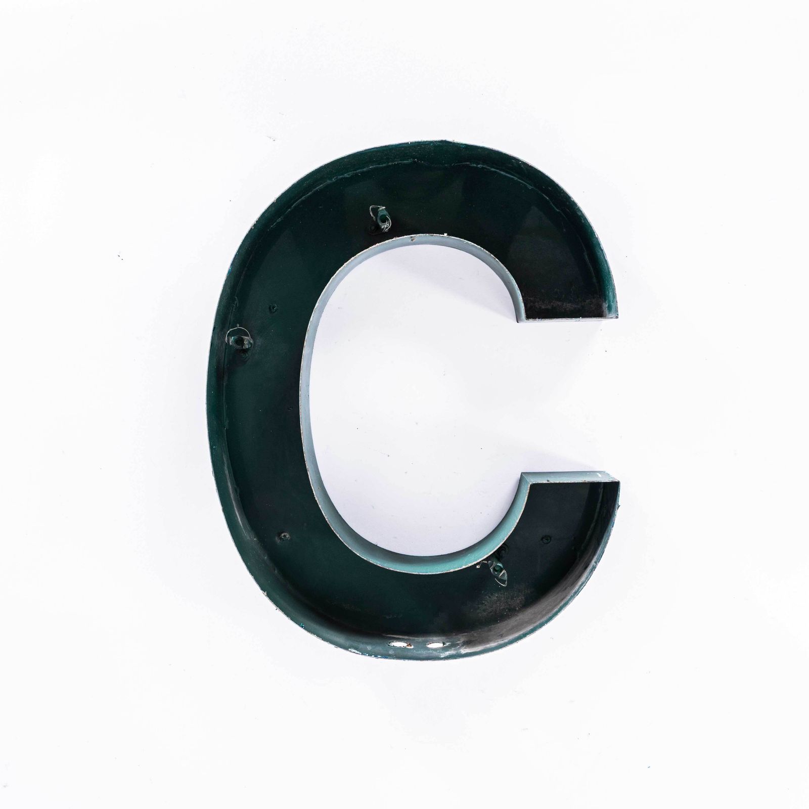 1950's Original Large French Metal Shop Signage Letters   Letter C