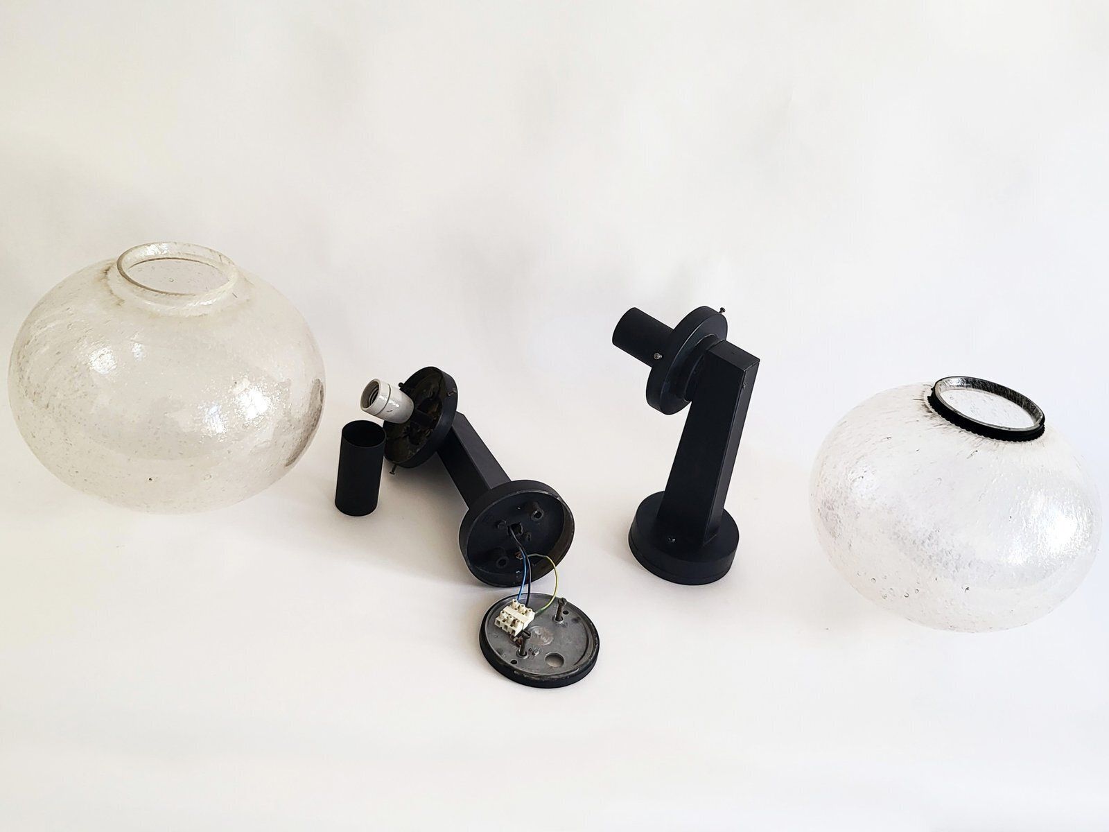 Vintage Brutalist Bubble Glass Globe Lamps, 1970s, Set Of 2 photo buy