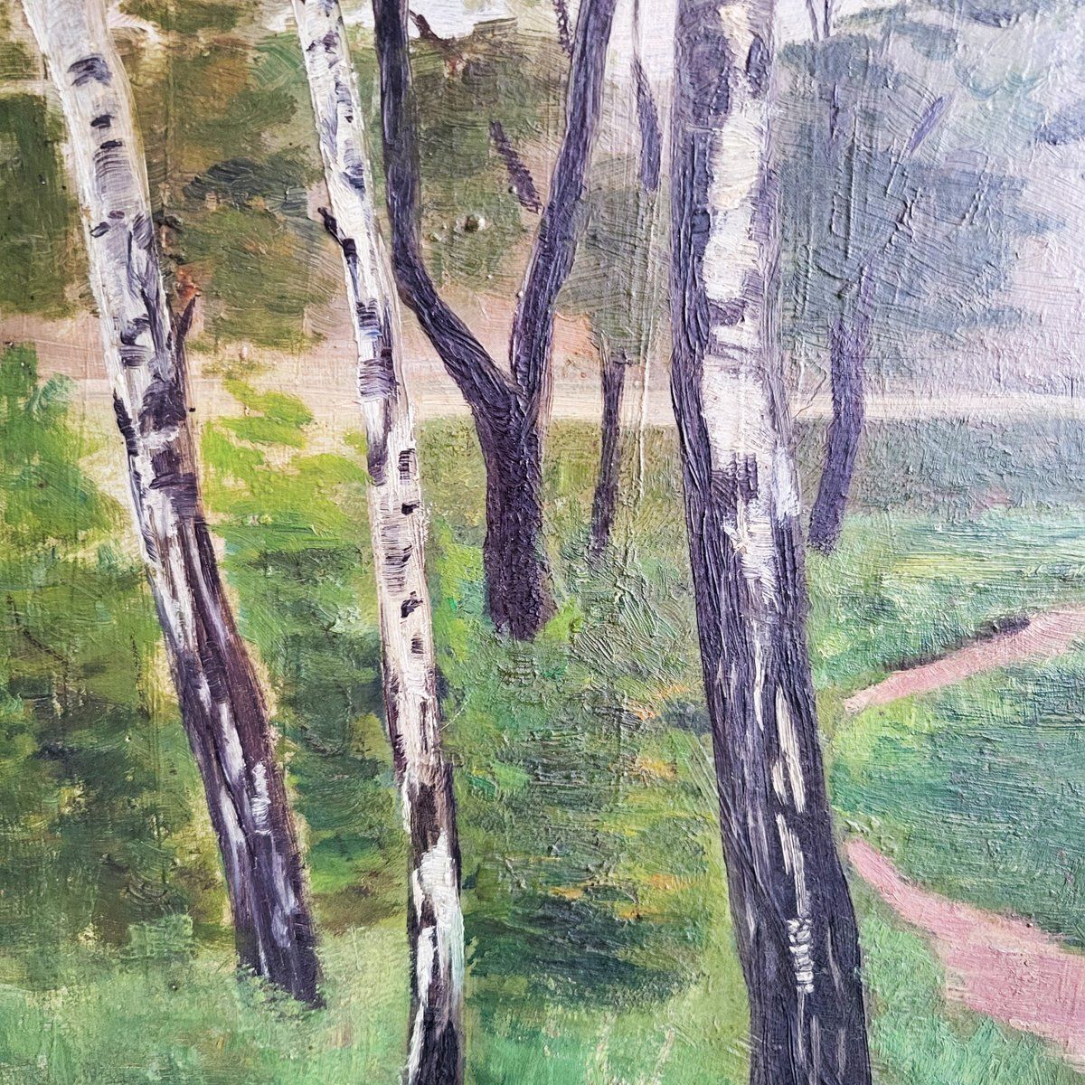 Art Nouveau Birch Trees, 19th Century, Oil Painting, Framed photo furniture