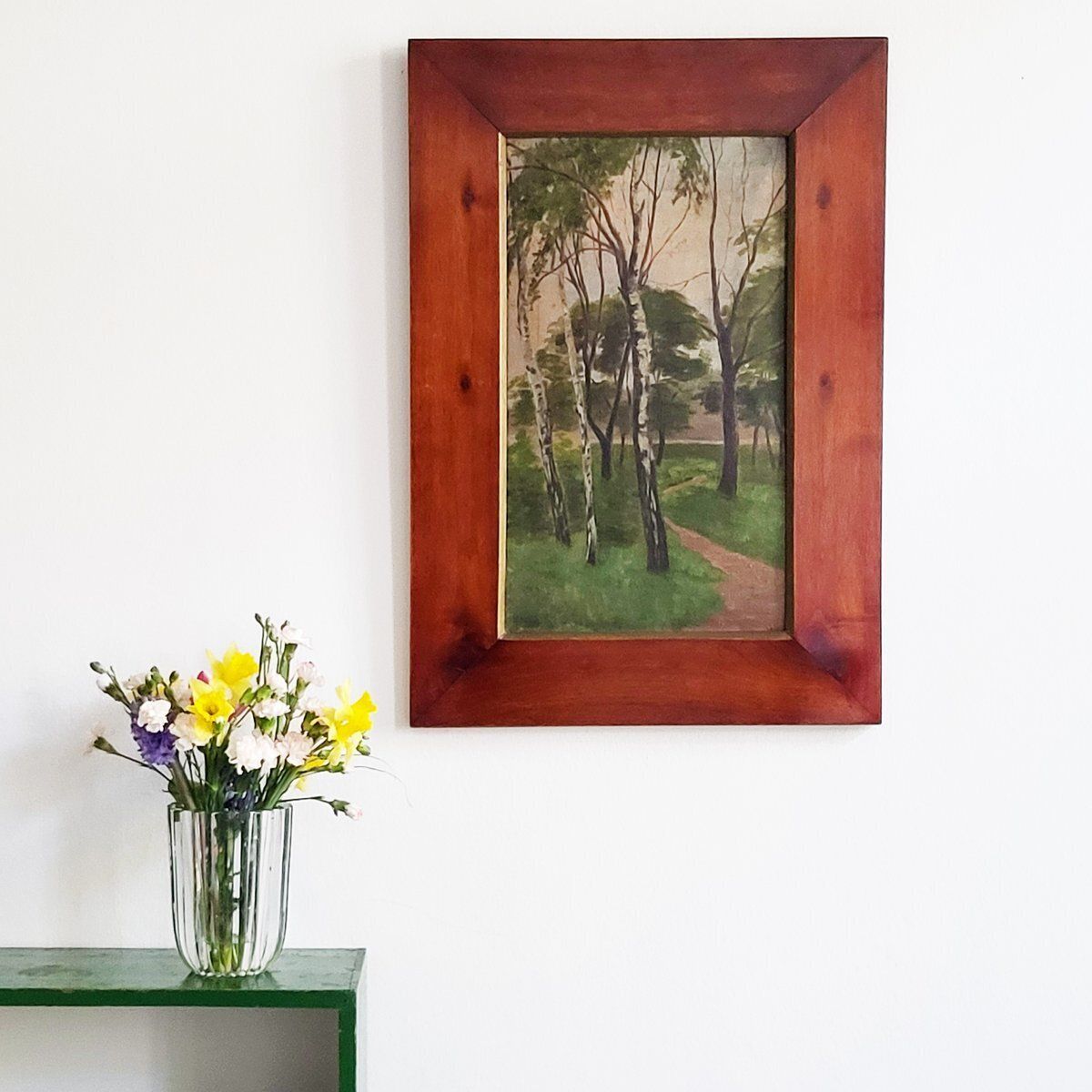 Art Nouveau Birch Trees, 19th Century, Oil Painting, Framed photo vinterior