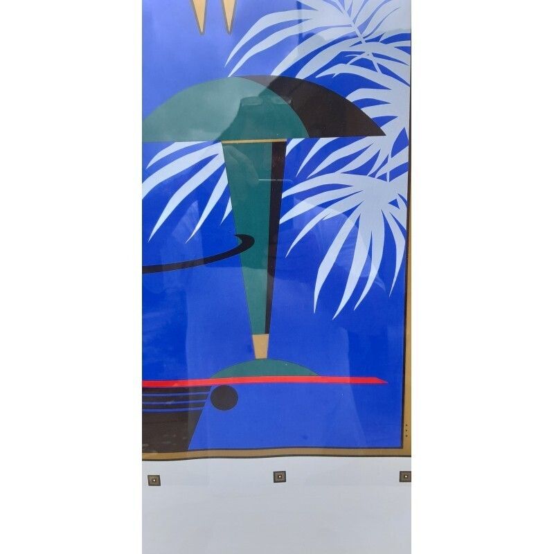 Lithograph In Silkscreen Print, Signed Charles Lepas, 1980, Café Wien photo vintage