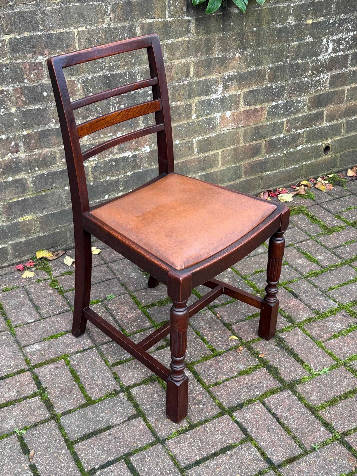 photo furniture Vintage 1940s/50s High Wycombe Be At Ees Ladder Back Solid Wooden Chair With Leather Seat, Bristow & Townsend Ltd