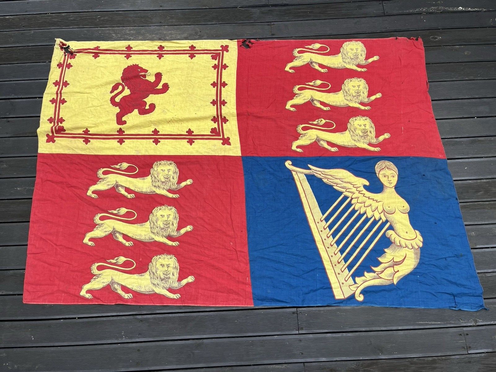 Antique Single Stitch Royal Standard United Kingdom Uk Flag Vintage Wall Hanging photo furniture