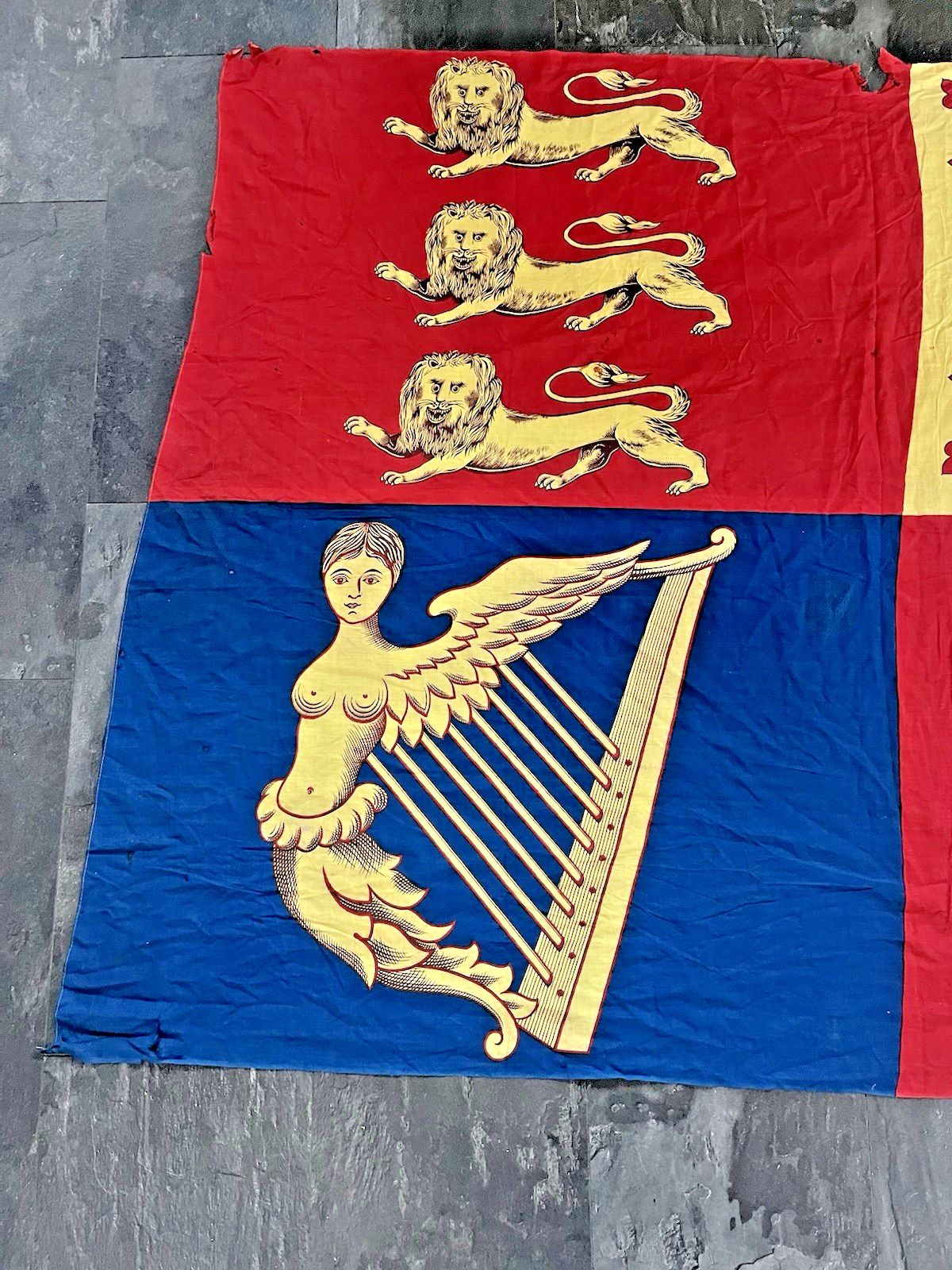 Antique Single Stitch Royal Standard United Kingdom Uk Flag Vintage Wall Hanging photo Art