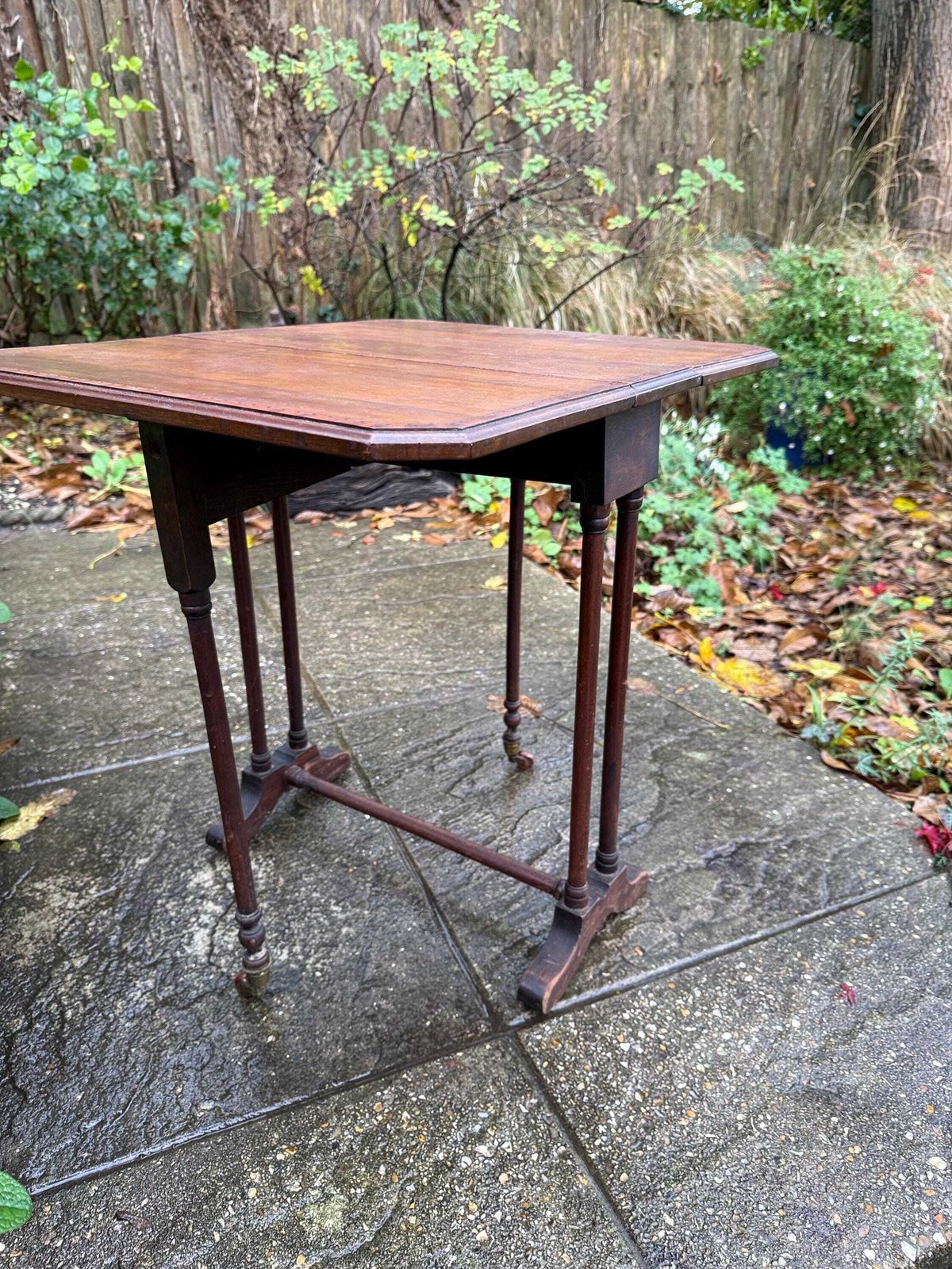 Edwardian Drop Leaf Table, Small Antique Mahogany Gateleg Side Table With Turned Legs, Early 1900s photo furniture