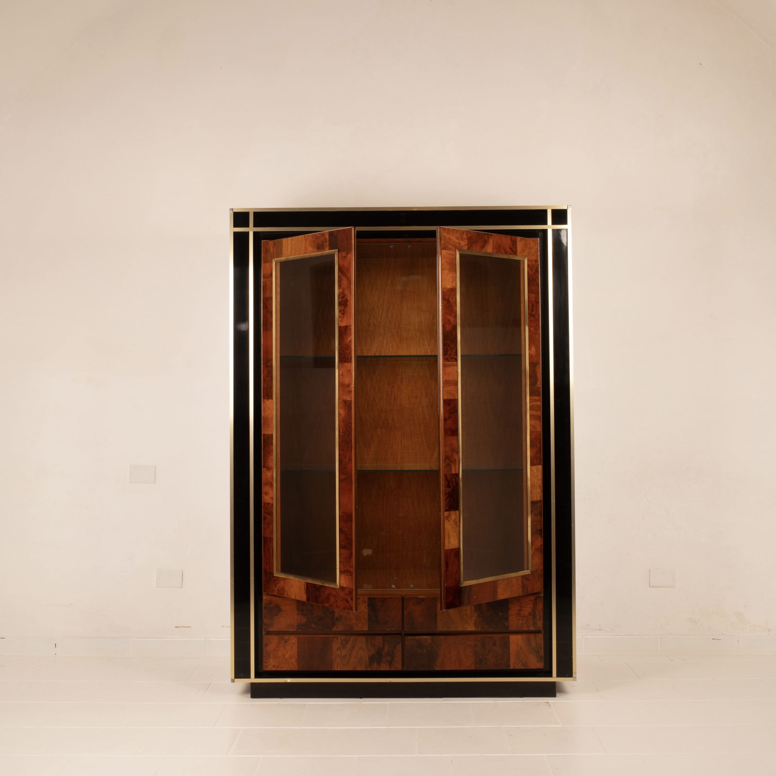 Redwood Bar Display Cabinet By Willy Rizzo For Mario Sabot photo for sale