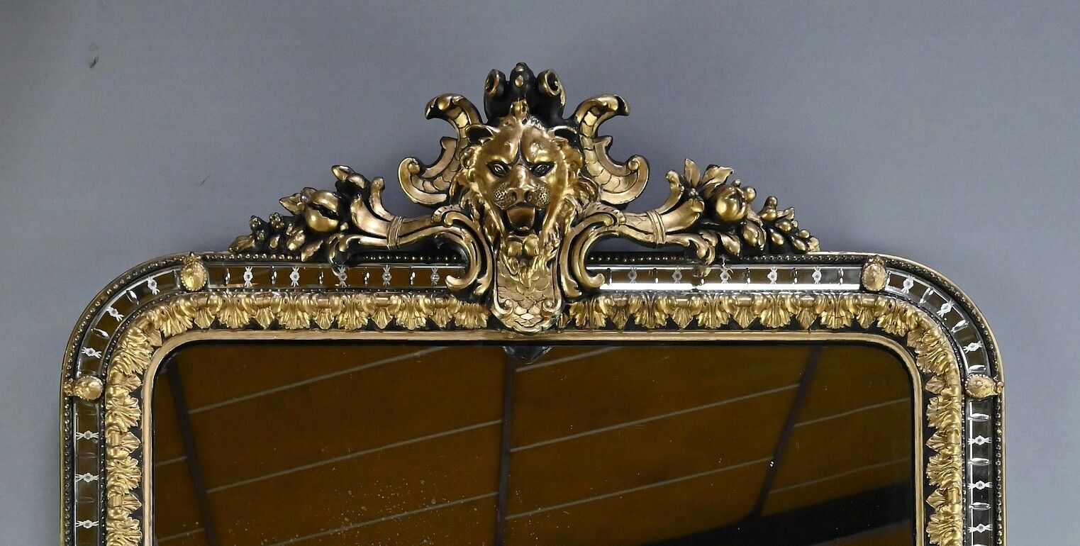 Large Mirror With Parcloses In Gilded And Blackened Wood, Napoleon III Style – Late 19th Century photo vinterior