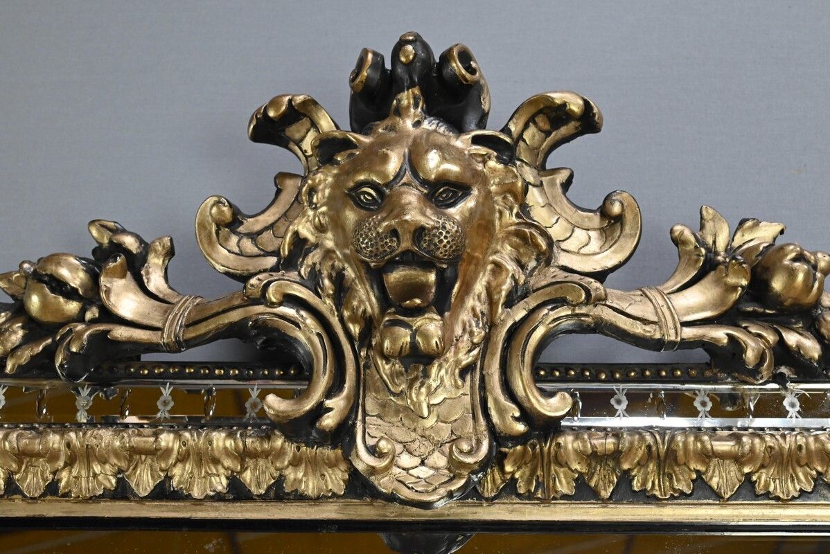 Large Mirror With Parcloses In Gilded And Blackened Wood, Napoleon III Style – Late 19th Century photo vintage