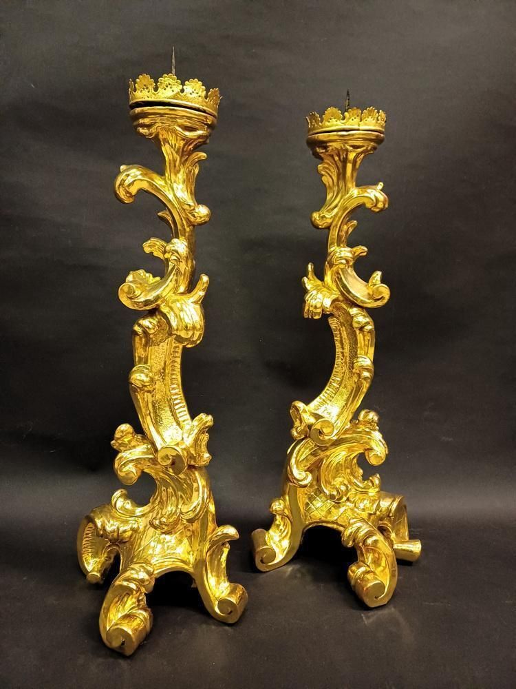Large Baroque Giltwood Candleholders, 1700s, Set Of 2 photo furniture