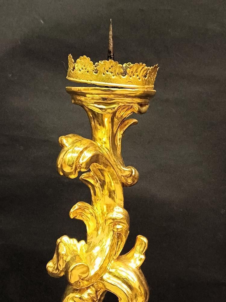 Large Baroque Giltwood Candleholders, 1700s, Set Of 2 photo vinterior