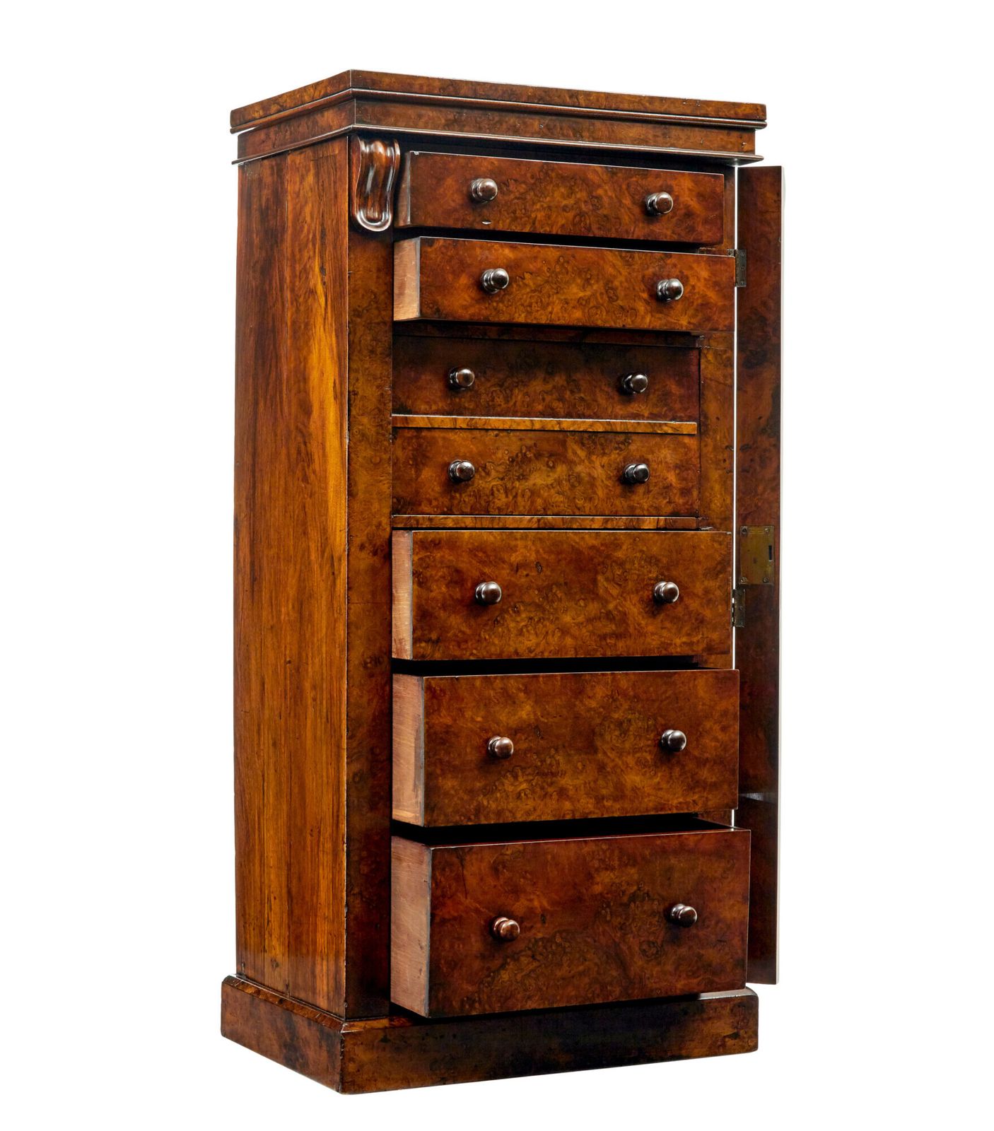 photo for sale Early Victorian Burr Walnut Wellington Chest