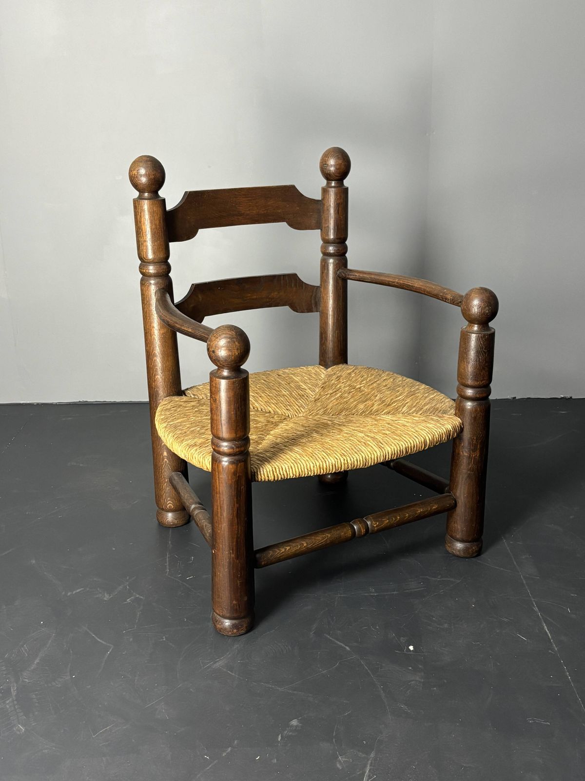 Brutalist French Low Rush Oak Side Armchair By Charles Dudouyt Ca 1940s photo 1198.0