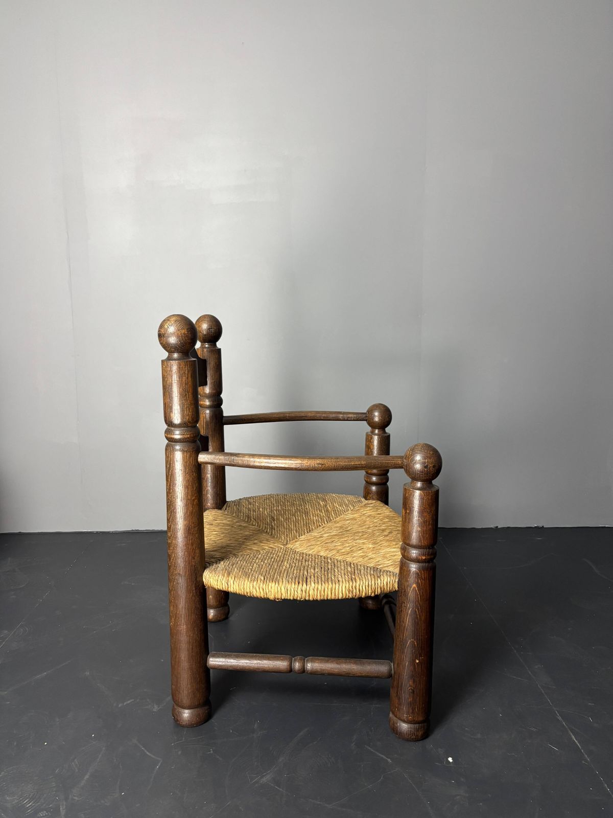 Brutalist French Low Rush Oak Side Armchair By Charles Dudouyt Ca 1940s photo buy