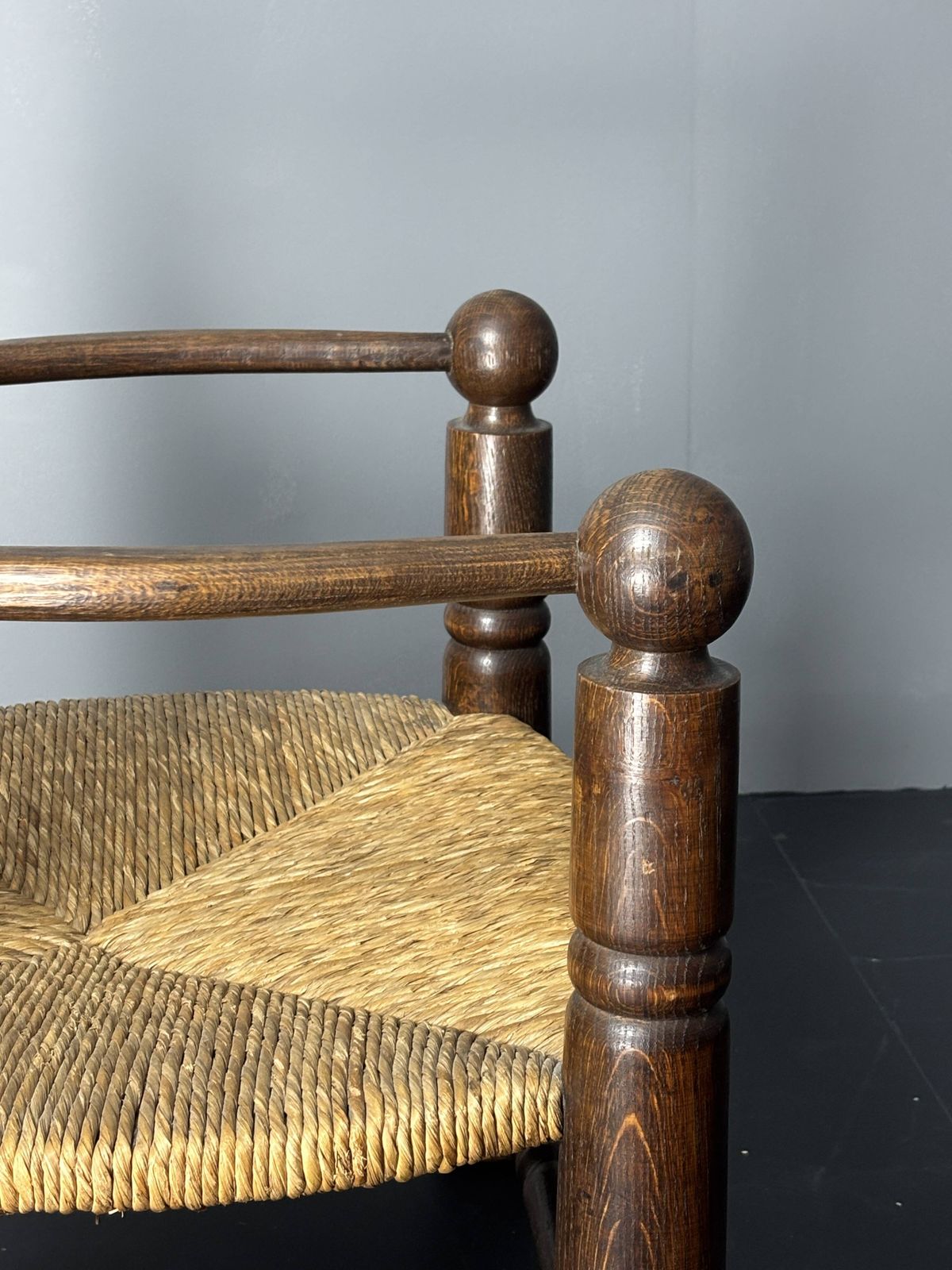 photo furniture Brutalist French Low Rush Oak Side Armchair By Charles Dudouyt Ca 1940s