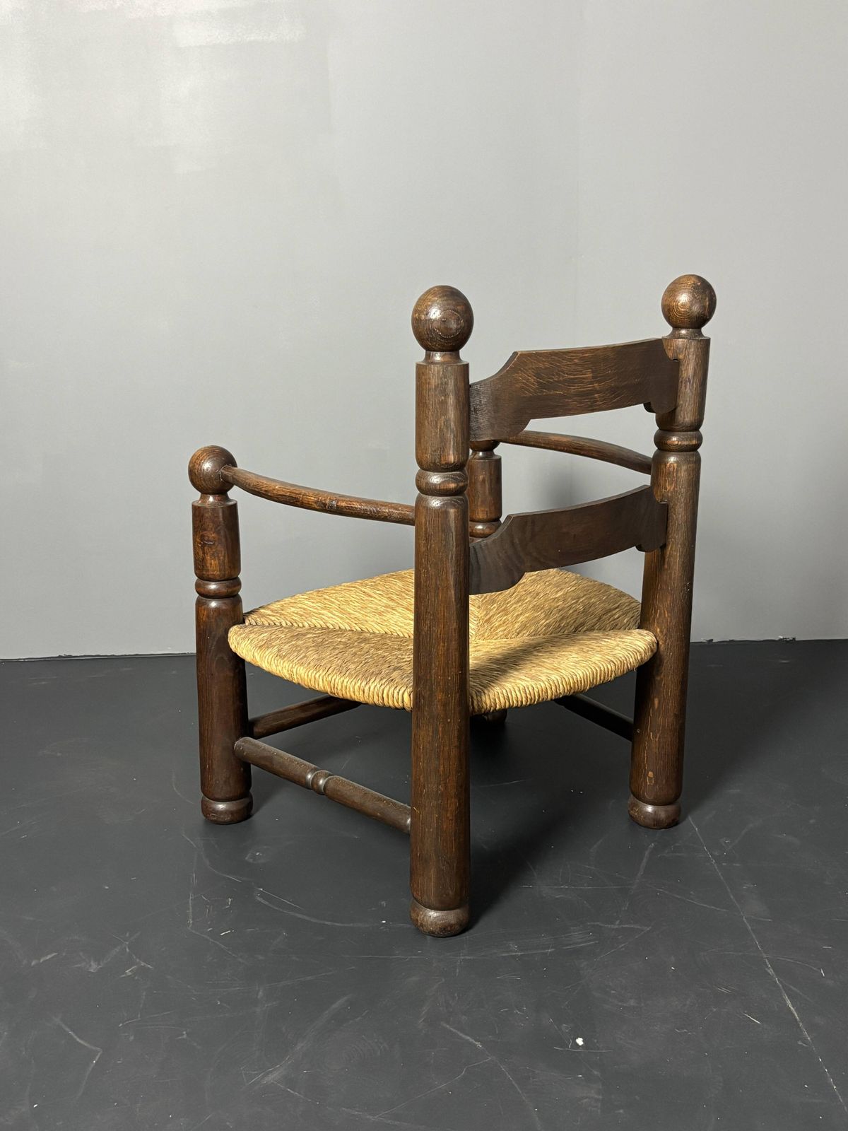 Furniture Brutalist French Low Rush Oak Side Armchair By Charles Dudouyt Ca 1940s photo