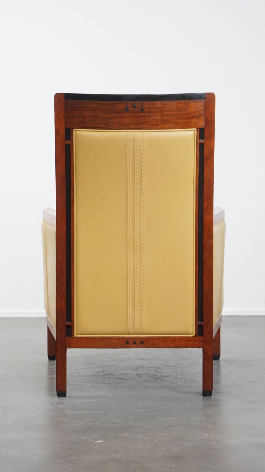 Beautiful Art Deco Design Armchair In Yellow Leather With A High Back photo Furniture