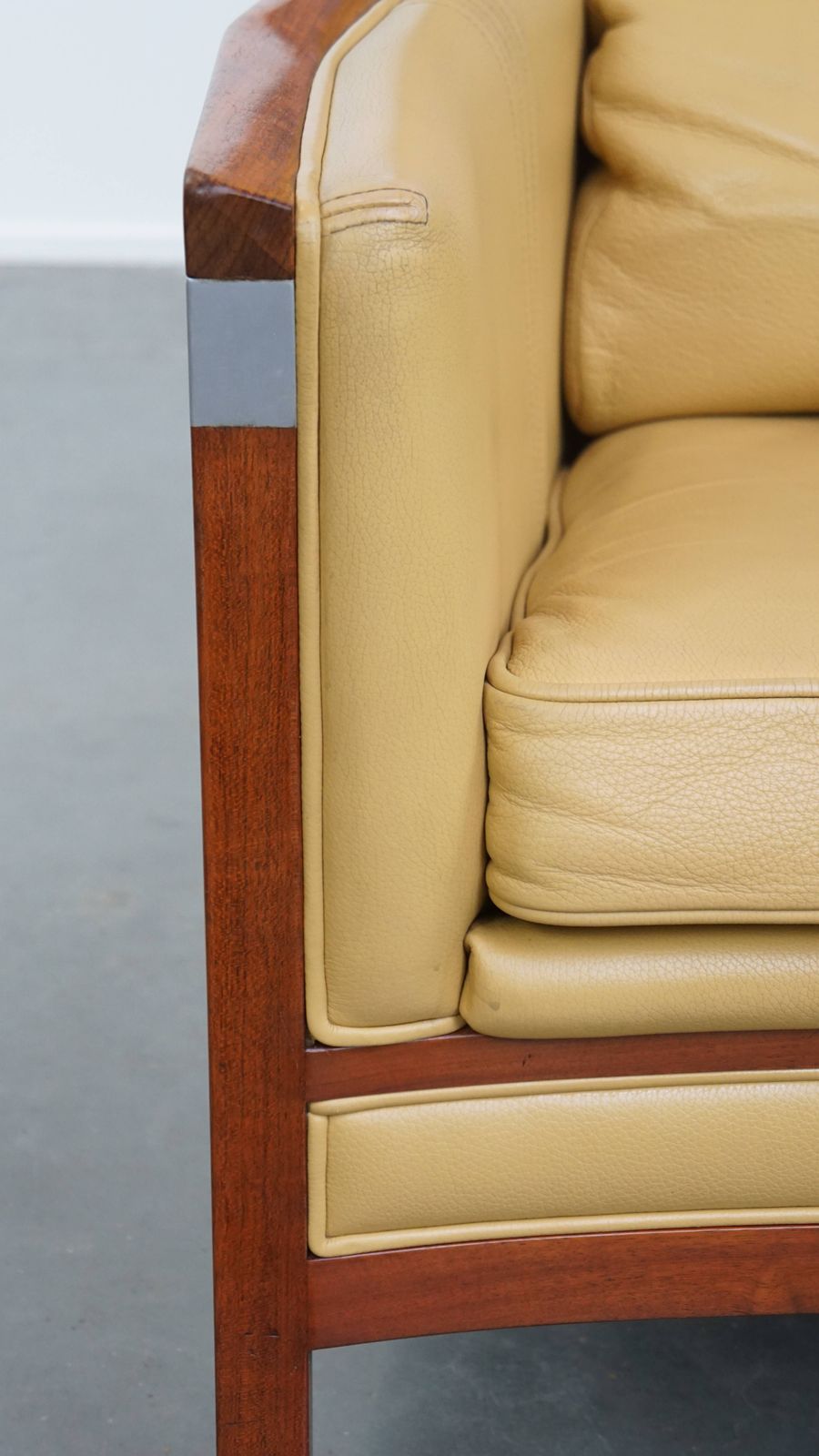 1663.0 Beautiful Art Deco Design Armchair In Yellow Leather With A High Back photo