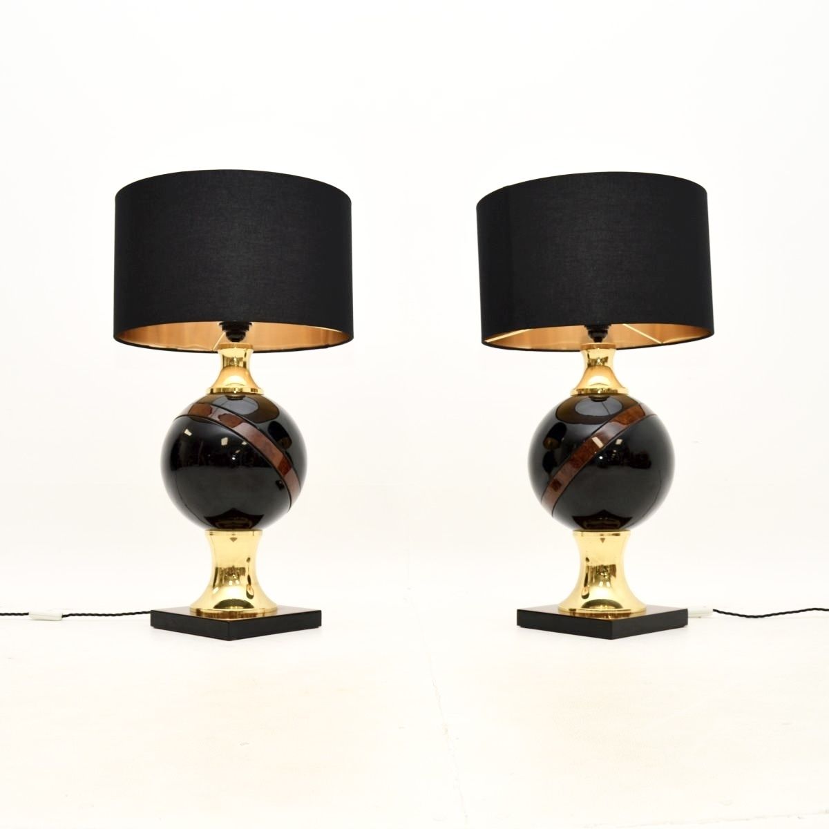 Pair Of Vintage Italian Walnut And Brass Table Lamps