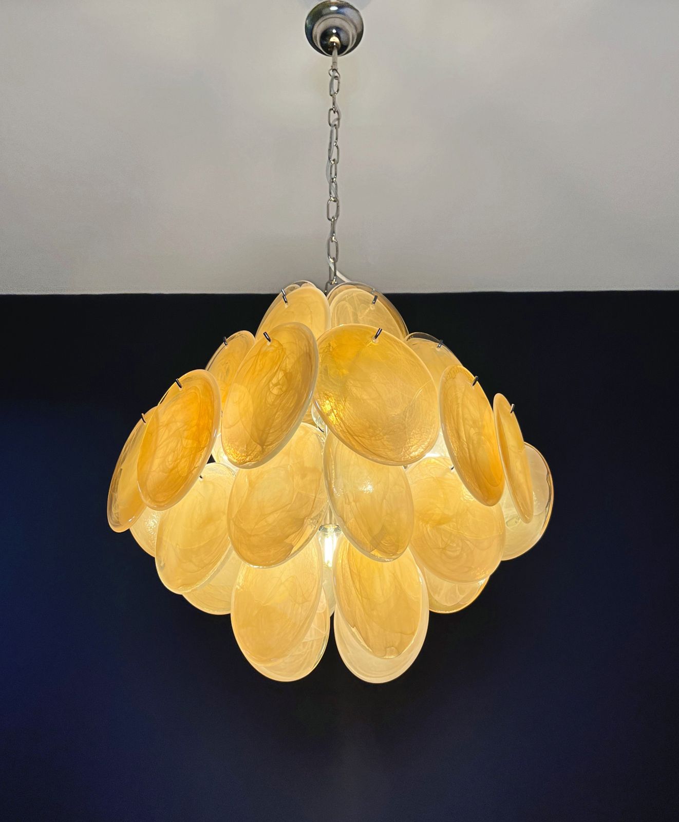 Vintage Italian Murano Chandelier   36 Iridescent Alabaster Gold Discs photo vintage