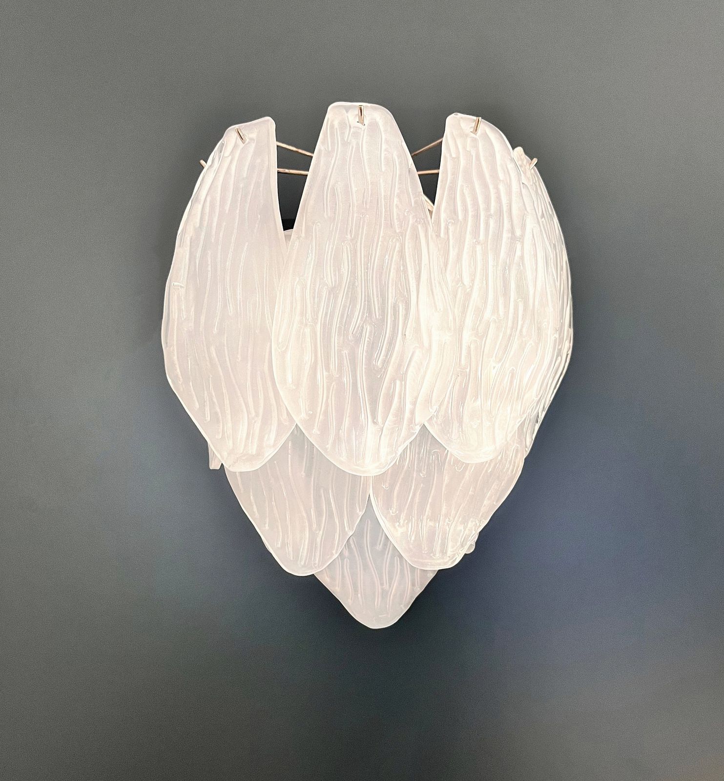 Pair Of Italian Vintage Murano Glass Wall Sconces   Frosted Glasses
