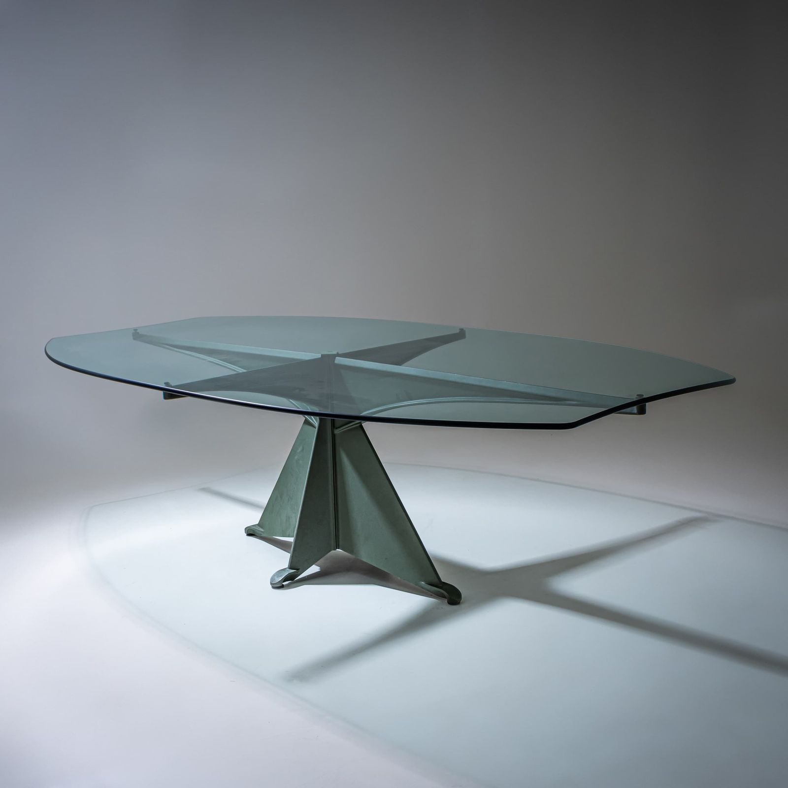 Aluminum And Glass Dining Table, Model “Alada”, Attributed To Oscar Tusquets For Casas, Spain, 1980s photo vintage