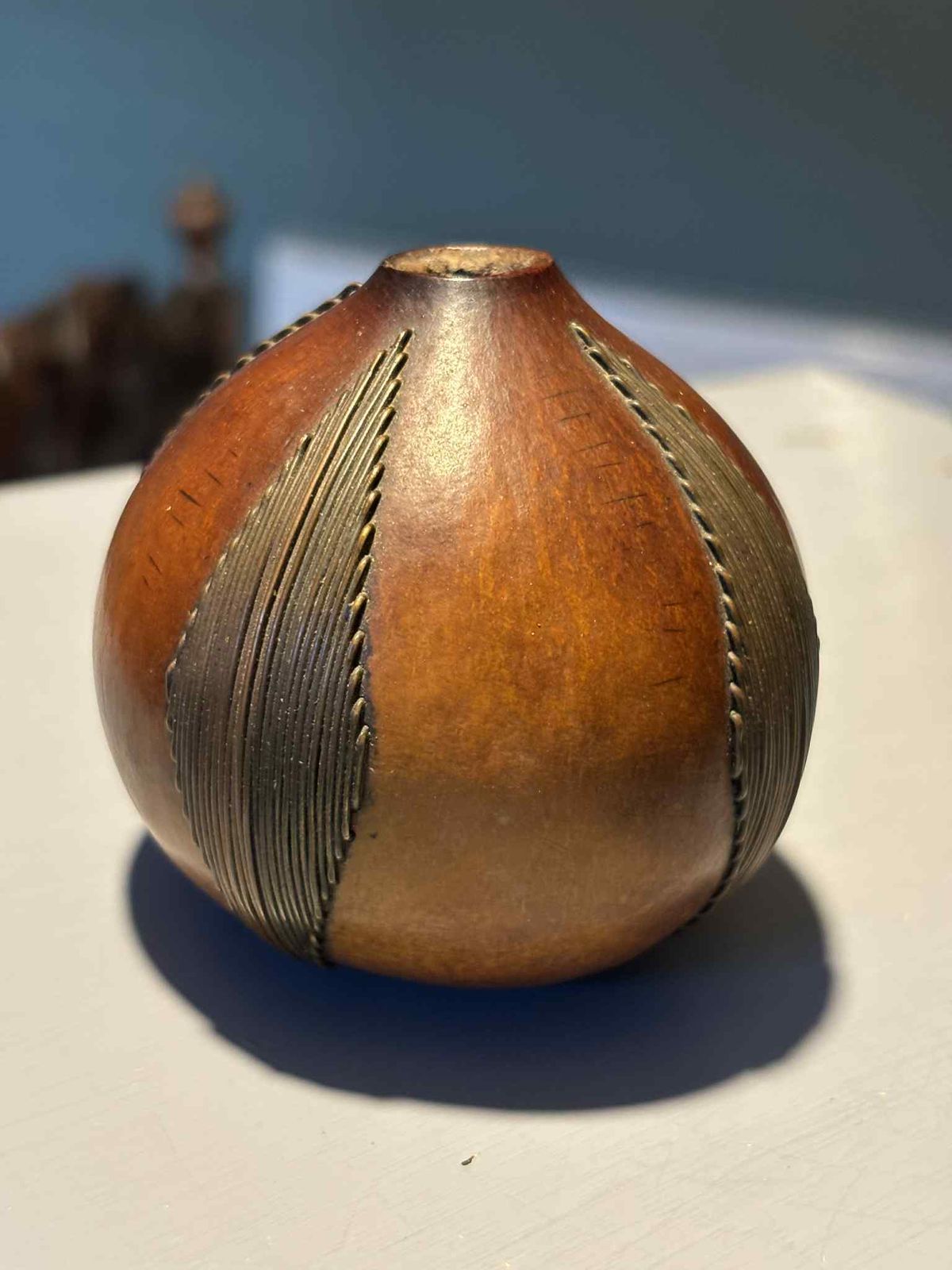 photo for sale Rare Zulu Wire Decorated Gourd Snuff Box.