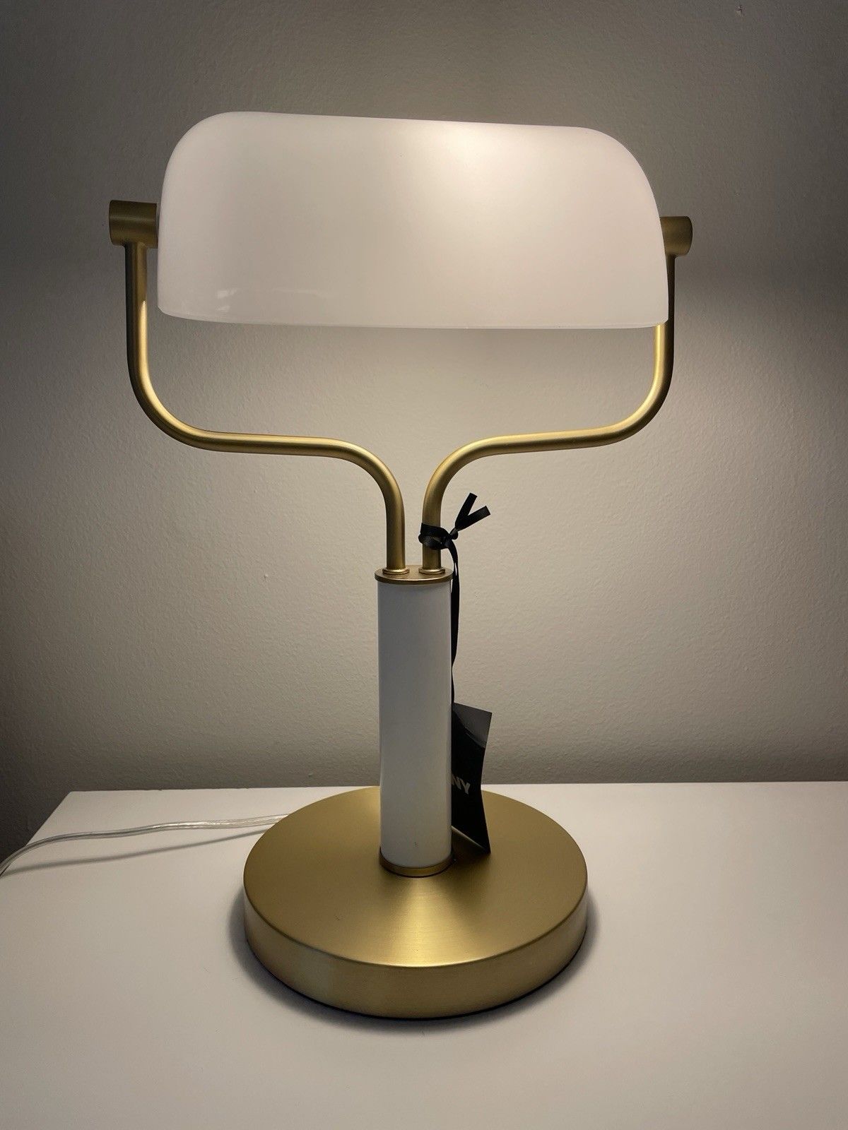 Dkny White Matted Glass Bankers Desk Lamp Modern Good Tone Details New photo buy