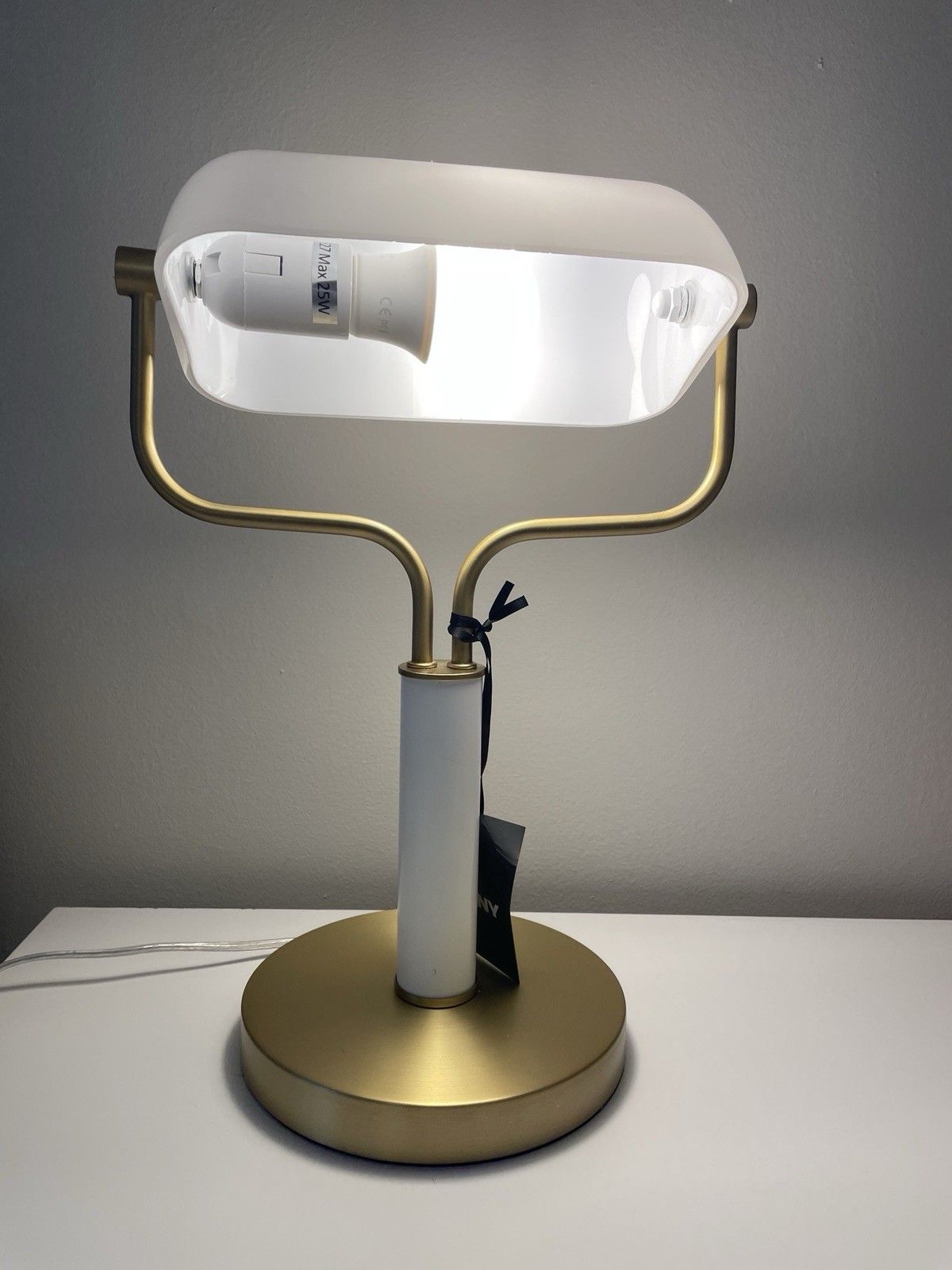 photo furniture Dkny White Matted Glass Bankers Desk Lamp Modern Good Tone Details New