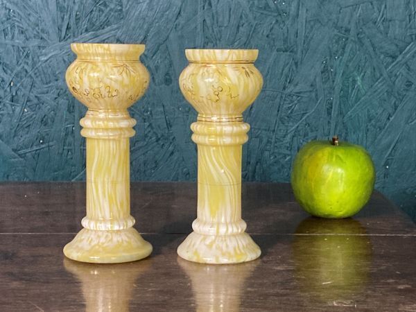 A Charming Pair Of Petite Victorian Yellow Glass Hyacinth Bulb Vases photo furniture