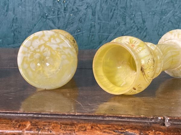A Charming Pair Of Petite Victorian Yellow Glass Hyacinth Bulb Vases photo 59.95