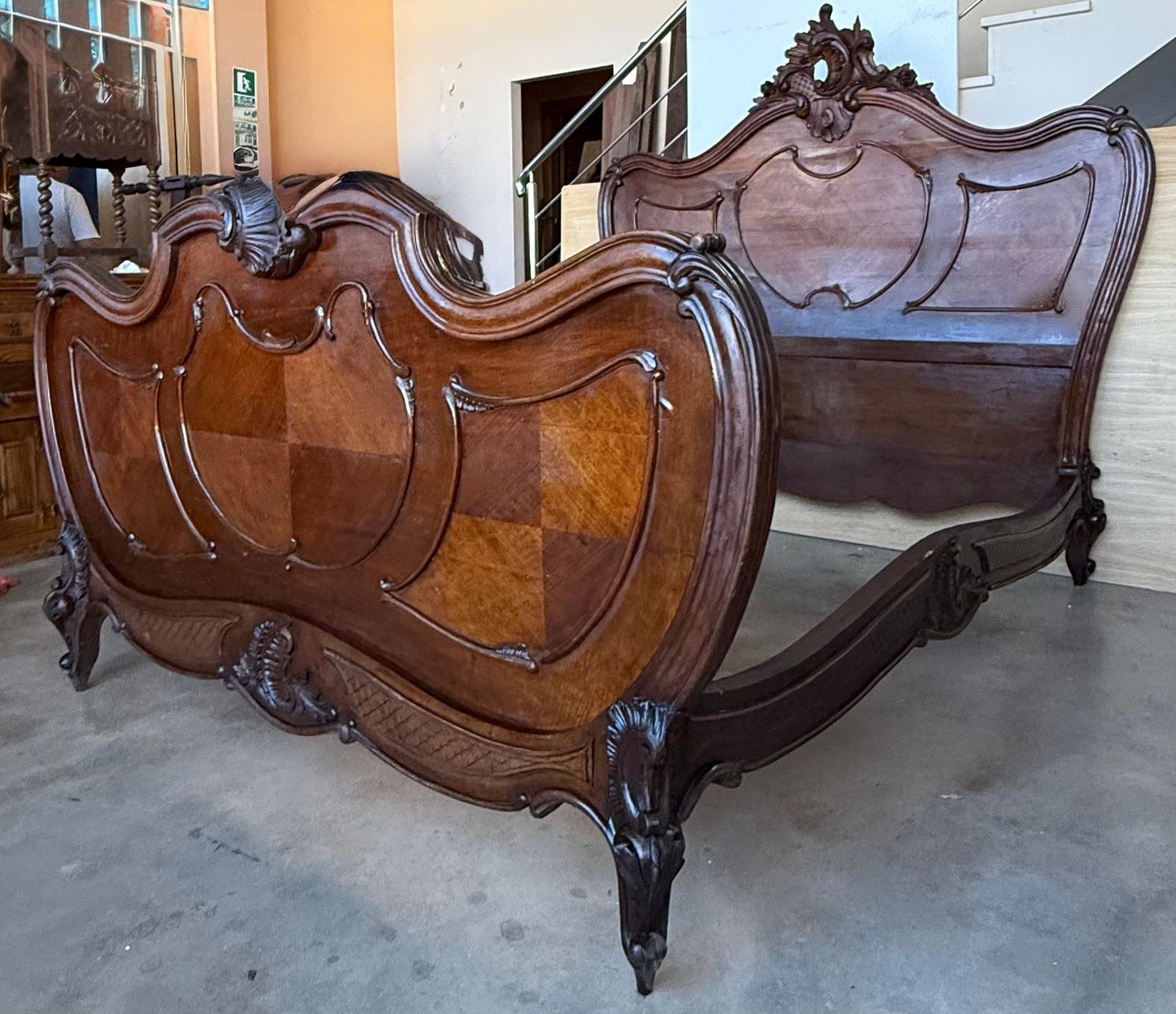 French Louis XVI Style Carved Solid Walnut Full/Queen Size Bed photo buy
