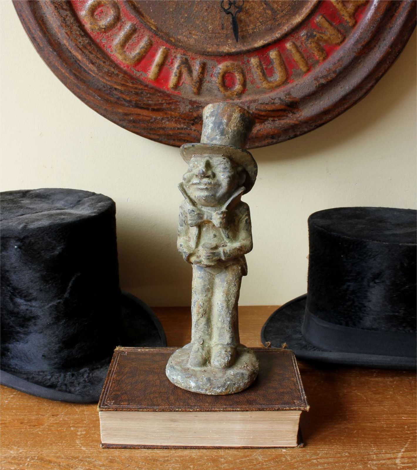 120.0 Man In Top Hat Figure. Decorative Patinated Cast Iron Garden Ornament. photo
