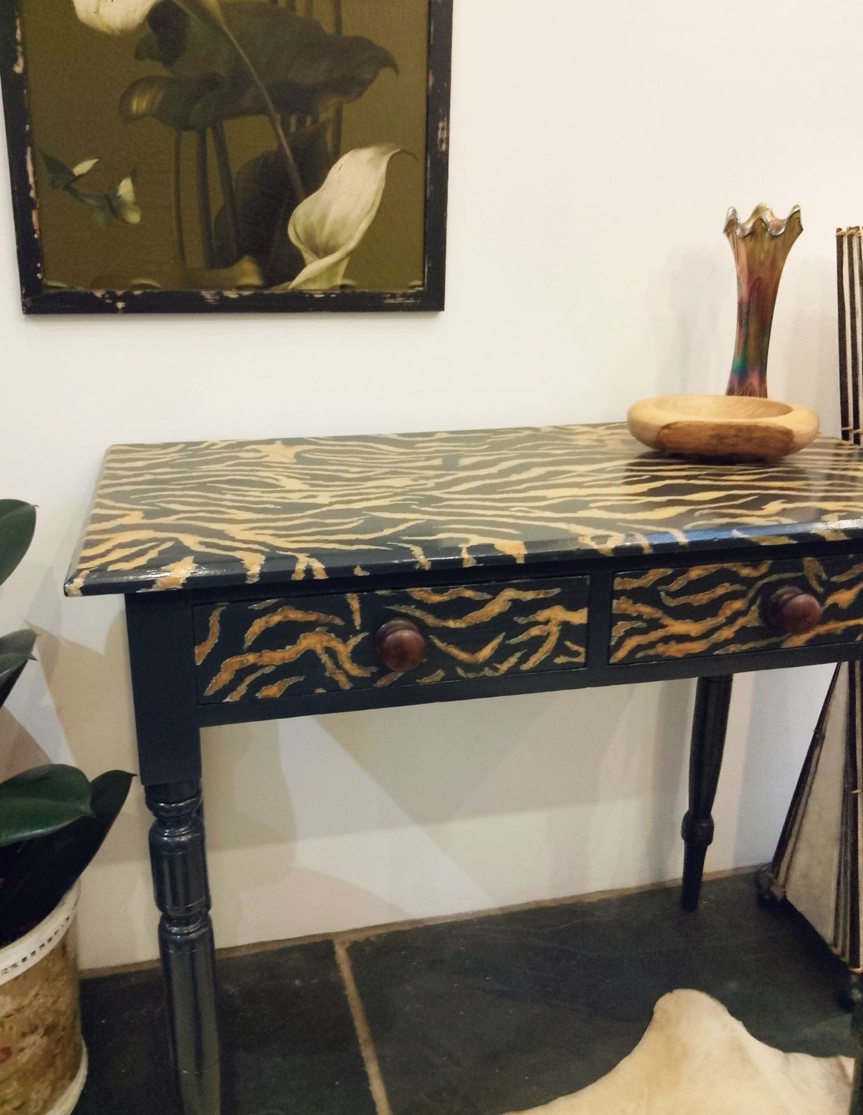 Victorian Pitch Pine Console Hand Painted With A Tiger Print Design. photo Furniture