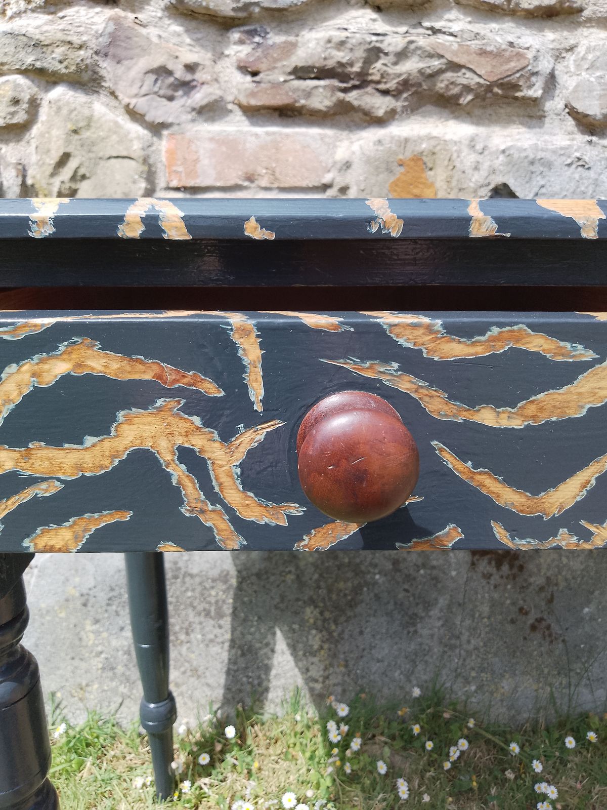 265.0 Victorian Pitch Pine Console Hand Painted With A Tiger Print Design. photo