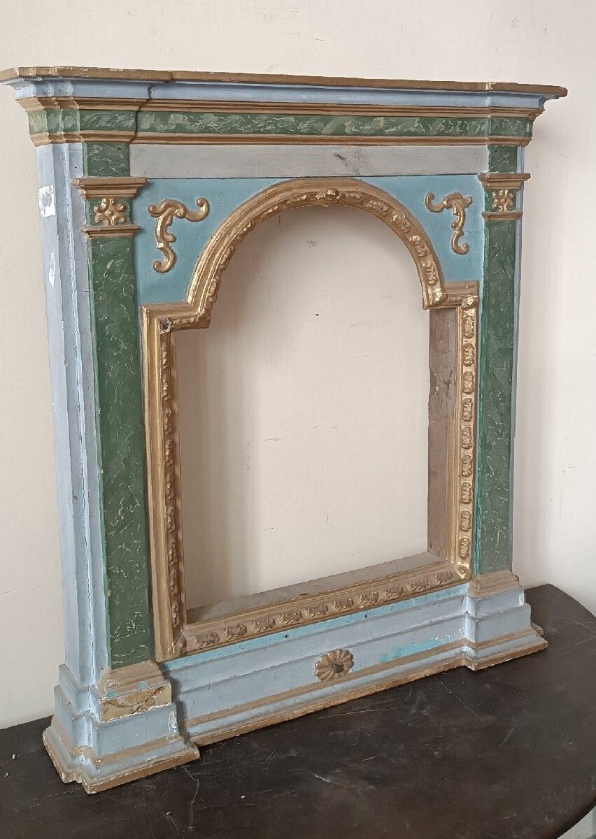 Antique Shrine, Lacquered And Gilded Frame, 18th Century photo for sale