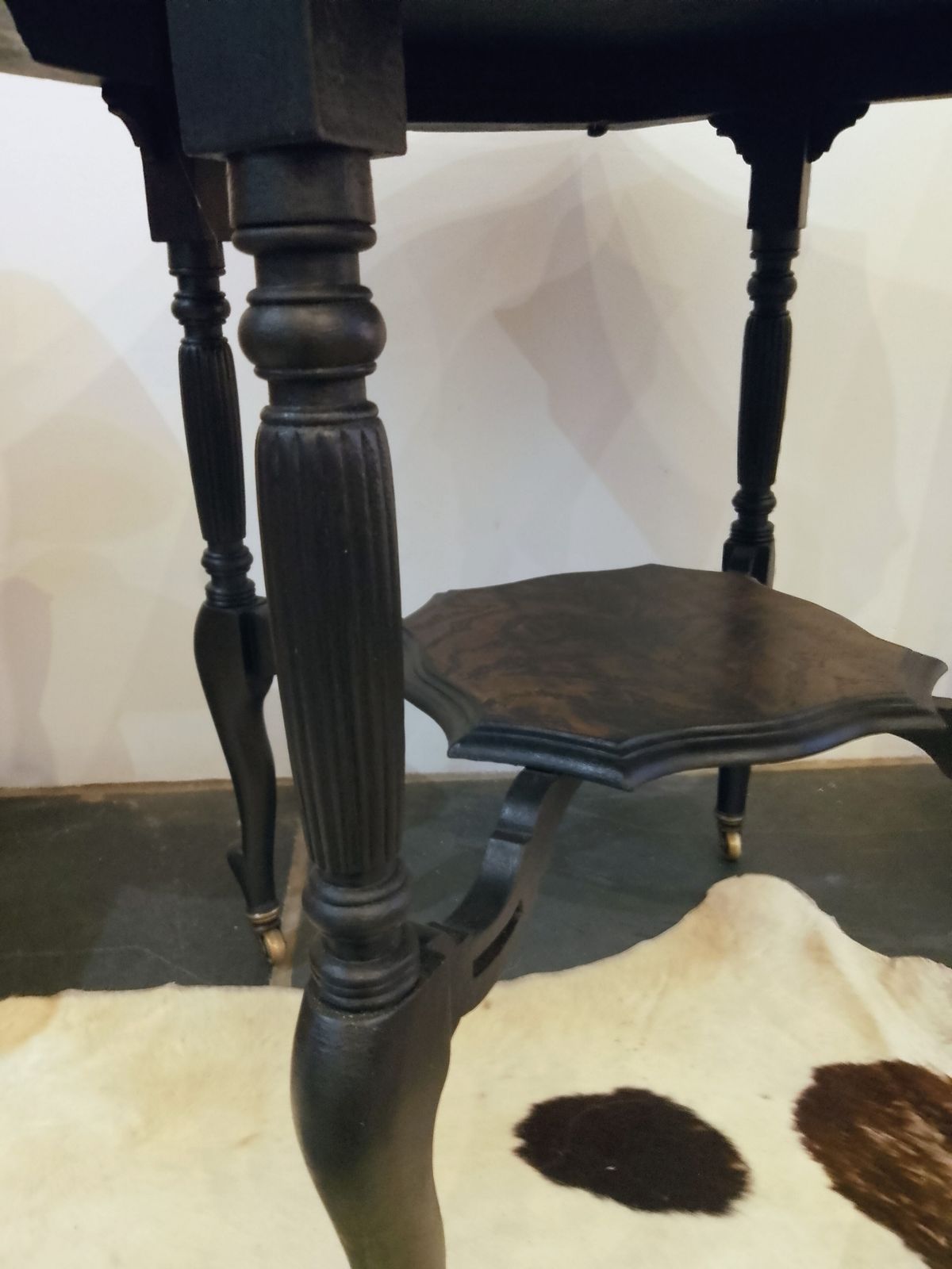 Victorian Occasional Table On Original Brass Castors Hand Painted And Etched In A Tiger Print Design.
