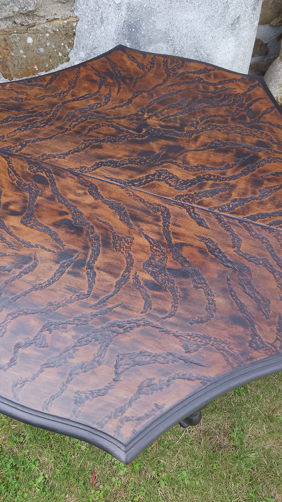 photo buy Victorian Occasional Table On Original Brass Castors Hand Painted And Etched In A Tiger Print Design.